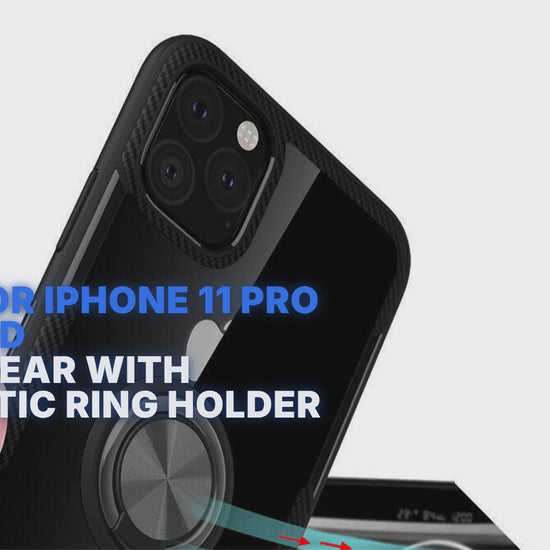 Case For iPhone 11 Pro Max Red Slim Clear With Magnetic Ring Holder Stand Case Cover FoneFunShop