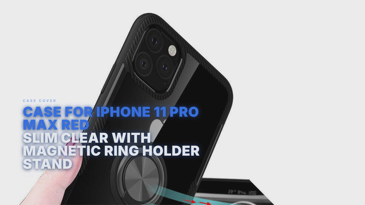 Case For iPhone 11 Pro Max Red Slim Clear With Magnetic Ring Holder Stand Case Cover FoneFunShop