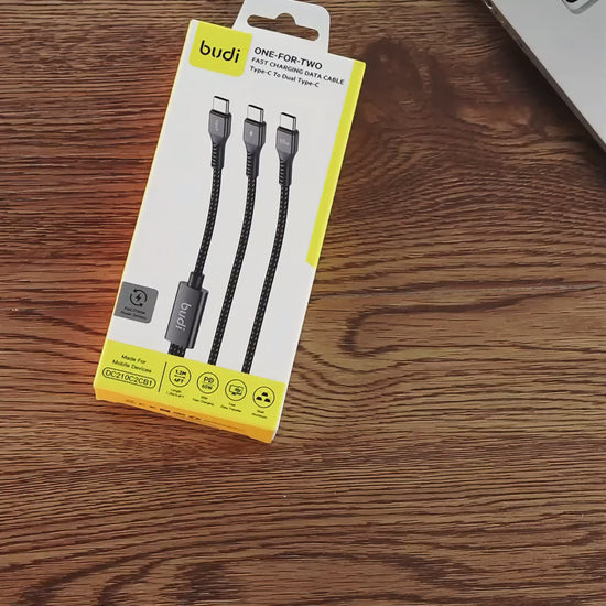 Budi 1.2M PD65W Super Fast Charge Cable Type C to Dual Type C Power Delivery Cable FoneFunShop