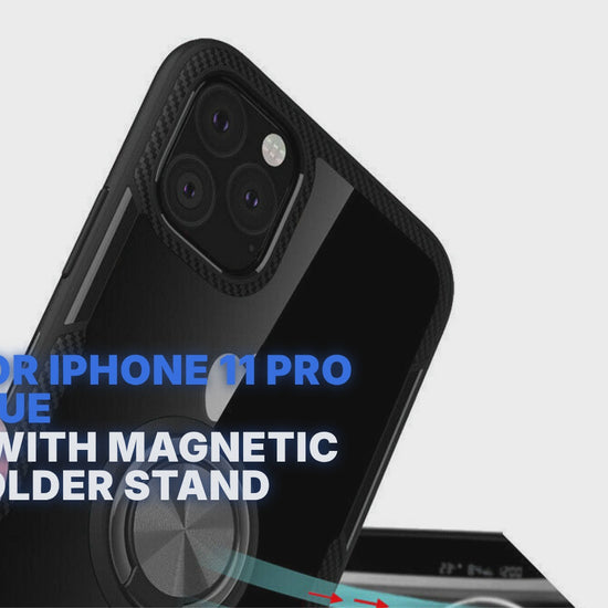 Case For iPhone 11 Pro Max Blue Clear With Magnetic Ring Holder Stand Case Cover FoneFunShop