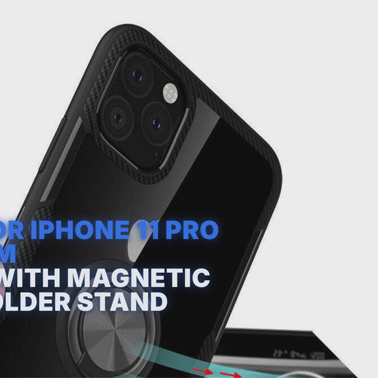 Case For iPhone 11 Pro Red Slim Clear With Magnetic Ring Holder Stand Case Cover FoneFunShop