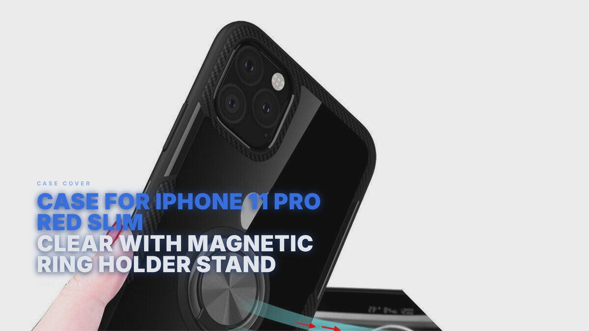 Case For iPhone 11 Pro Red Slim Clear With Magnetic Ring Holder Stand Case Cover FoneFunShop