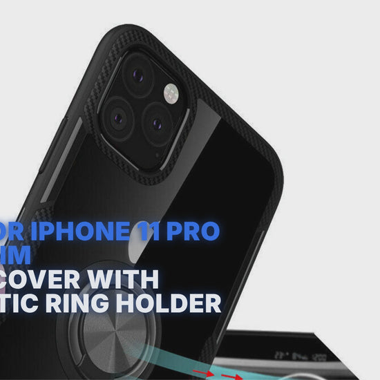Case For iPhone 11 Pro Blue Slim Clear Cover With Magnetic Ring Holder Stand Case Cover FoneFunShop