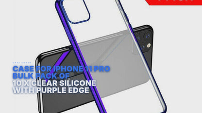 Case For iPhone 11 Pro Bulk Pack of 10 X Clear Silicone With Purple Edge Case Cover FoneFunShop