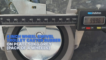 4 inch Wheel Swivel Trolley Caster Rubber 100mm On Plate 50kg Grey (Pack of 4 Wheels) Wheel FoneFunShop