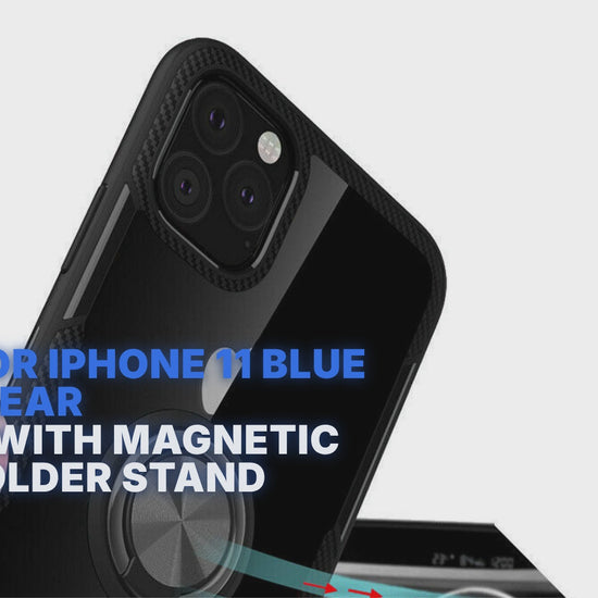 Case For iPhone 11 Blue Slim Clear Cover With Magnetic Ring Holder Stand Case Cover FoneFunShop