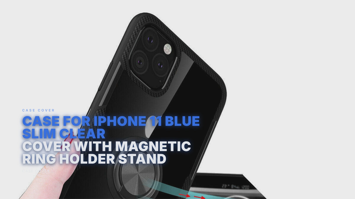 Case For iPhone 11 Blue Slim Clear Cover With Magnetic Ring Holder Stand Case Cover FoneFunShop
