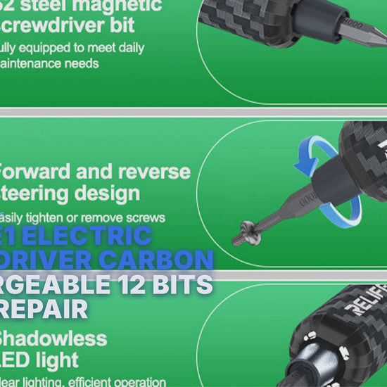 Relife E1 Electric Screwdriver Carbon Fiber Rechargeable 12 Bits Phone Repair FoneFunShop