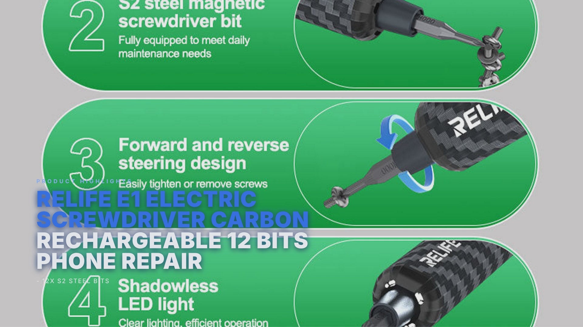 Relife E1 Electric Screwdriver Carbon Fiber Rechargeable 12 Bits Phone Repair FoneFunShop