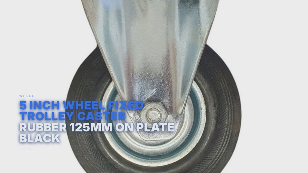 5 inch Wheel Fixed Trolley Caster Rubber 125mm On Plate Black Wheel FoneFunShop