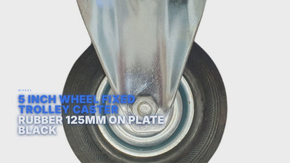 5 inch Wheel Fixed Trolley Caster Rubber 125mm On Plate Black Wheel FoneFunShop