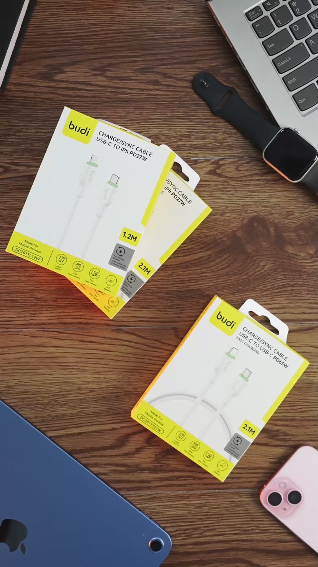 Budi 3M PD65W Cable White USB-C To USB-C Cable FoneFunShop