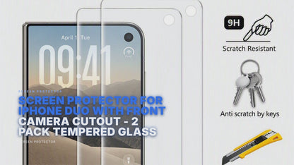 Screen Protector For iPhone Duo With Front Camera Cutout - 2 Pack Tempered Glass Screen Protector FoneFunShop