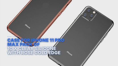 Case For iPhone 11 Pro Max Pack of 10 X Clear Silicone With Rose Gold Edge Case Cover FoneFunShop