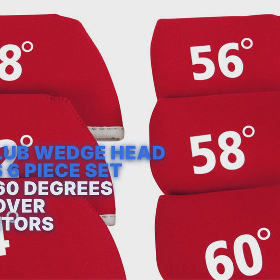 Golf Club Wedge Head Covers 6 Piece Set 48, 52, 54, 56, 58, 60 Degrees Headcover Protectors Red with White Numbers. Golf Accessorise FoneFunShop