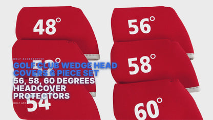 Golf Club Wedge Head Covers 6 Piece Set 48, 52, 54, 56, 58, 60 Degrees Headcover Protectors Red with White Numbers. Golf Accessorise FoneFunShop