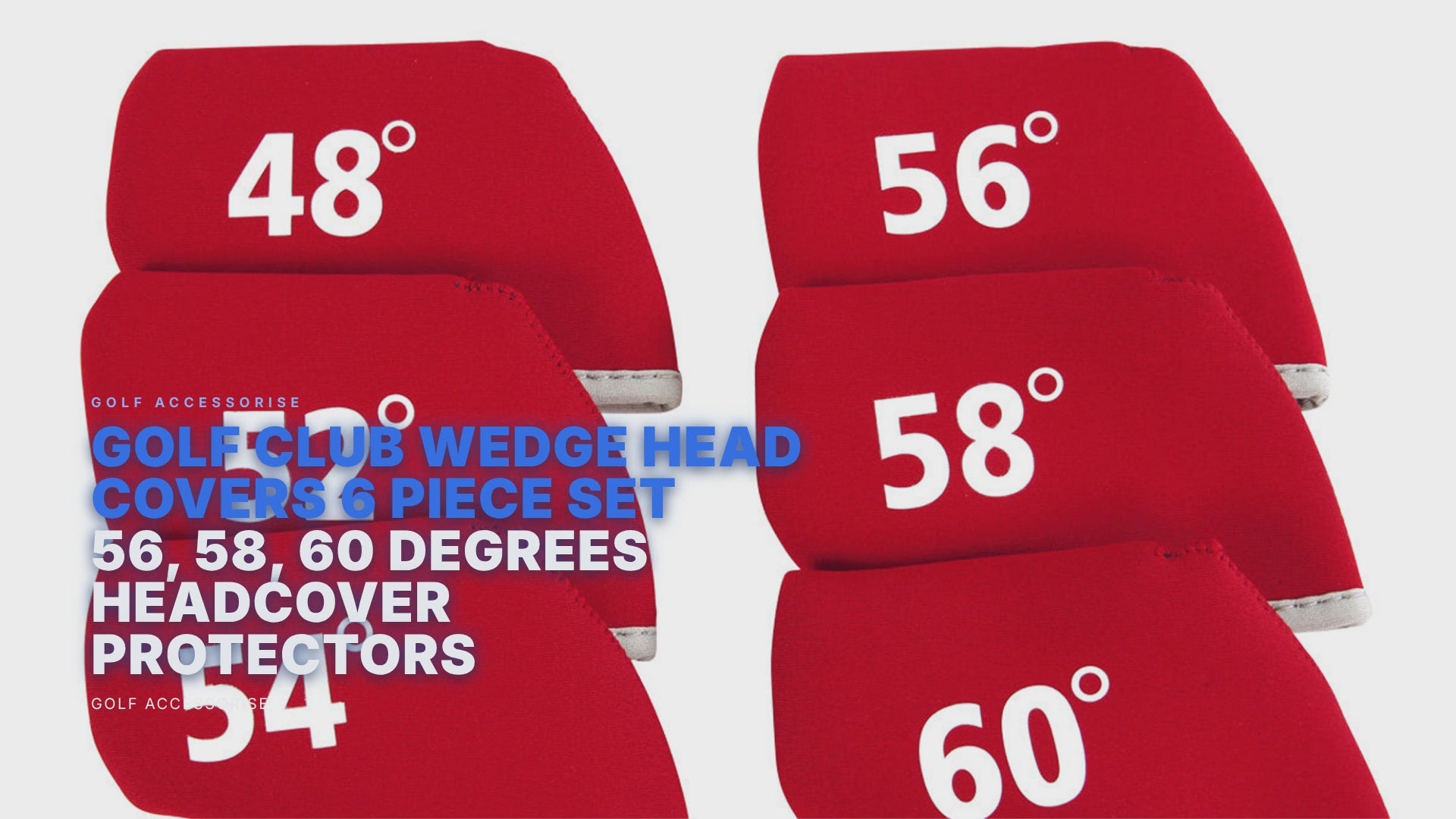 Golf Club Wedge Head Covers 6 Piece Set 48, 52, 54, 56, 58, 60 Degrees Headcover Protectors Red with White Numbers. Golf Accessorise FoneFunShop