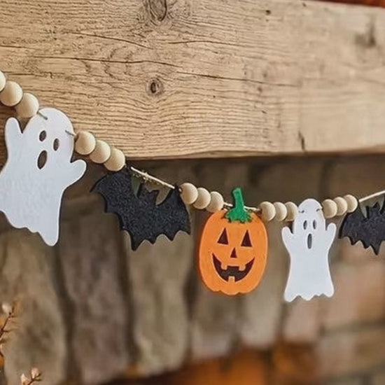 Halloween Felt Garland Pumpkins Ghosts Bats Pom-Poms Pre-Assembled Halloween Decoration FoneFunShop