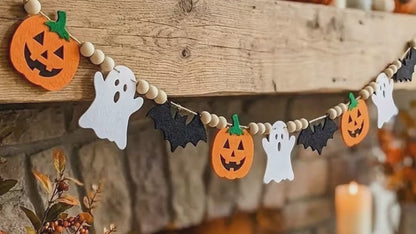 Halloween Felt Garland Pumpkins Ghosts Bats Pom-Poms Pre-Assembled Halloween Decoration FoneFunShop