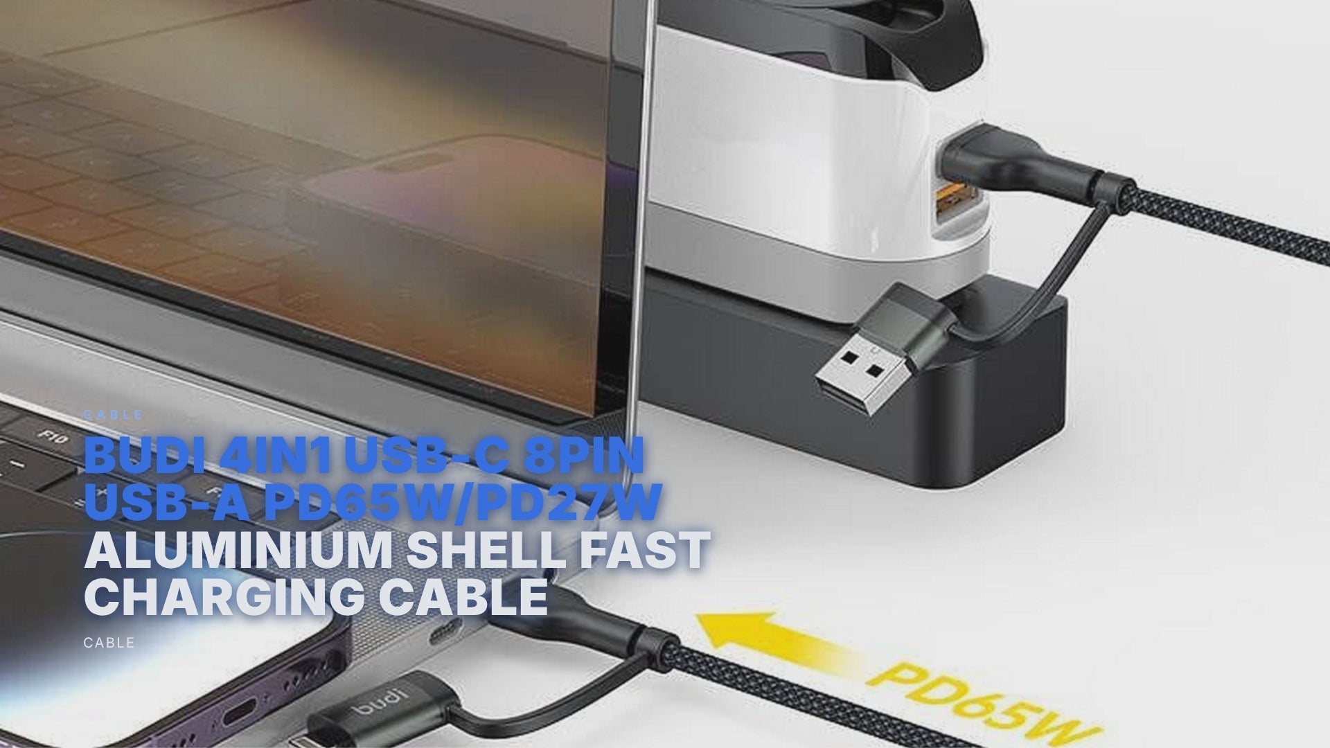 Budi 4in1 USB-C 8Pin USB-A PD65W/PD27W Aluminium Shell Fast Charging Cable Cable FoneFunShop