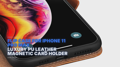 Flip Case For iPhone 11 Pro Max Luxury PU Leather Magnetic Card Holder Brown Case Cover FoneFunShop