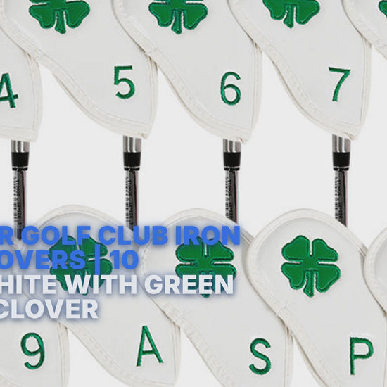Leather Golf Club Iron Head Covers | 10 Piece Set | White with Green 4 Leaf Clover Shamrock Golf Accessorise FoneFunShop