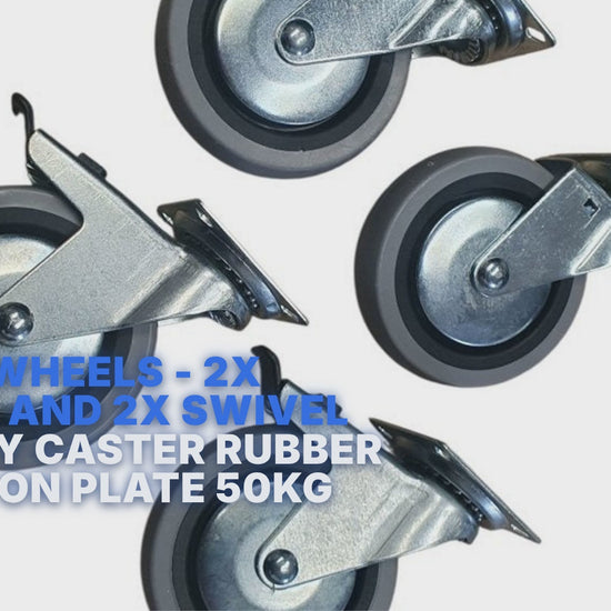 4 inch Wheels - 2x Swivel and 2x Swivel with Break - Trolley Caster Rubber 100mm On Plate 50kg Grey (Pack of 4 Wheels) Wheel FoneFunShop