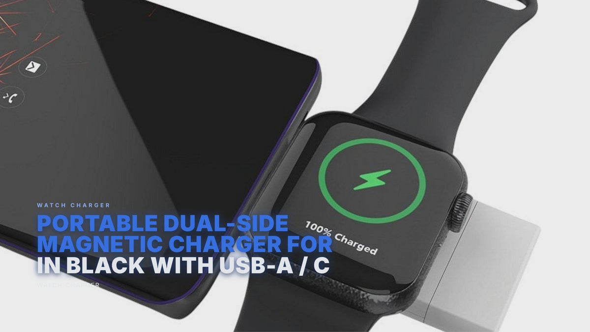 Portable Dual-Side Magnetic Charger for Smart Watches in Black with USB-A / C Watch Charger FoneFunShop
