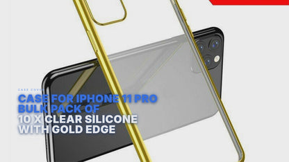 Case For iPhone 11 Pro Bulk Pack of 10 X Clear Silicone With Gold Edge Case Cover FoneFunShop
