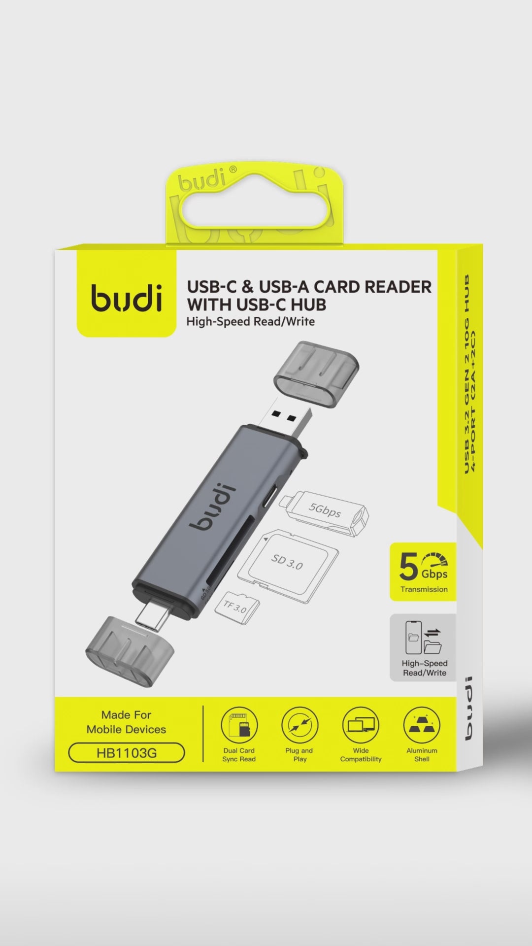 Budi USB-C and USB-A Card Reader with USB-C Hub SD TF 5Gbps Card Reader FoneFunShop
