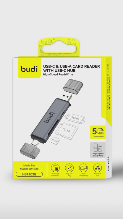 Budi USB-C and USB-A Card Reader with USB-C Hub SD TF 5Gbps Card Reader FoneFunShop