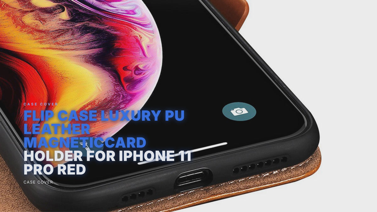 Flip Case Luxury PU Leather MagneticCard Holder For iPhone 11 Pro Red Case Cover FoneFunShop