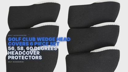 Golf Club Wedge Head Covers 6 Piece Set 48, 52, 54, 56, 58, 60 Degrees Headcover Protectors Black with White Numbers. Golf Accessorise FoneFunShop
