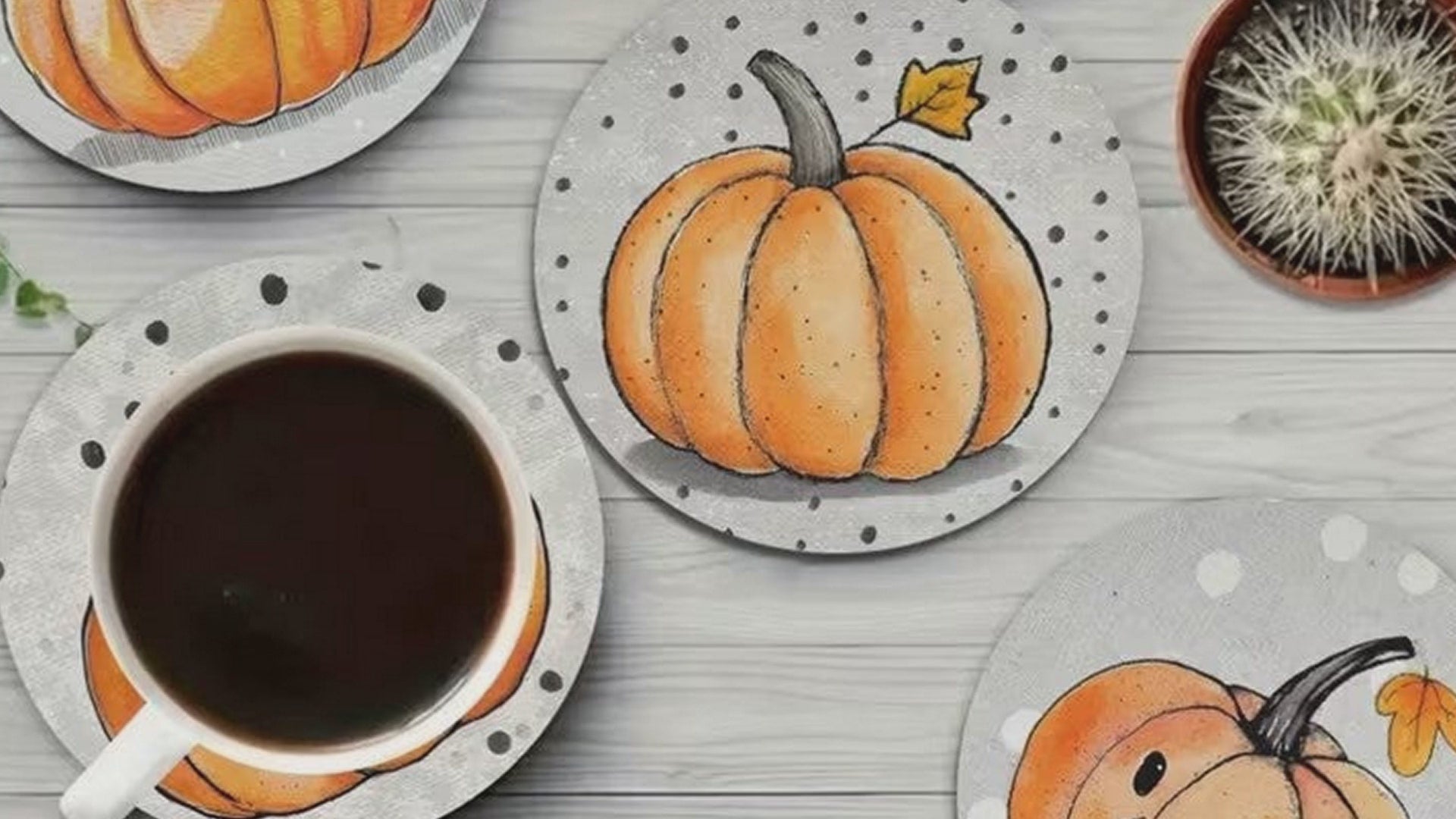 Halloween Hello Autumn 6pc Wooden Coaster Set for Mugs Tumblers Fall Home Decor Halloween Decoration FoneFunShop