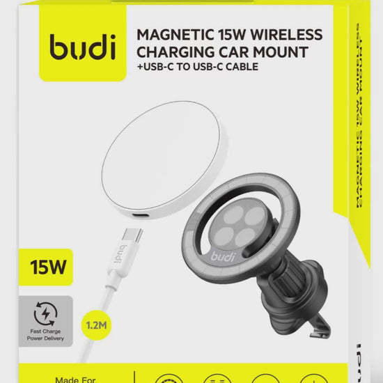 Budi 15W Wireless Charger + Car Holder with 1.2m Cable Budi FoneFunShop