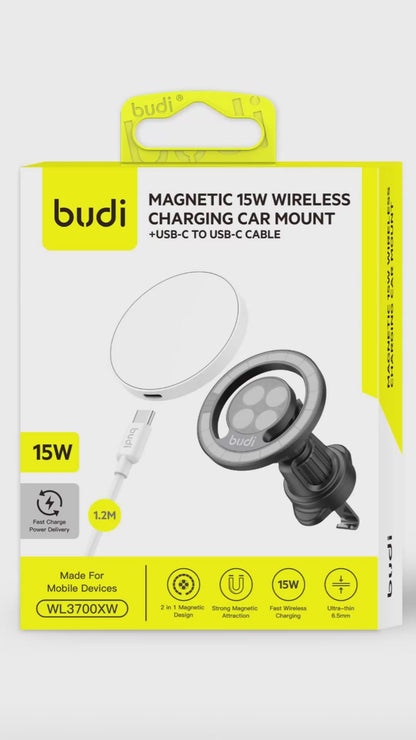 Budi 15W Wireless Charger + Car Holder with 1.2m Cable Budi FoneFunShop