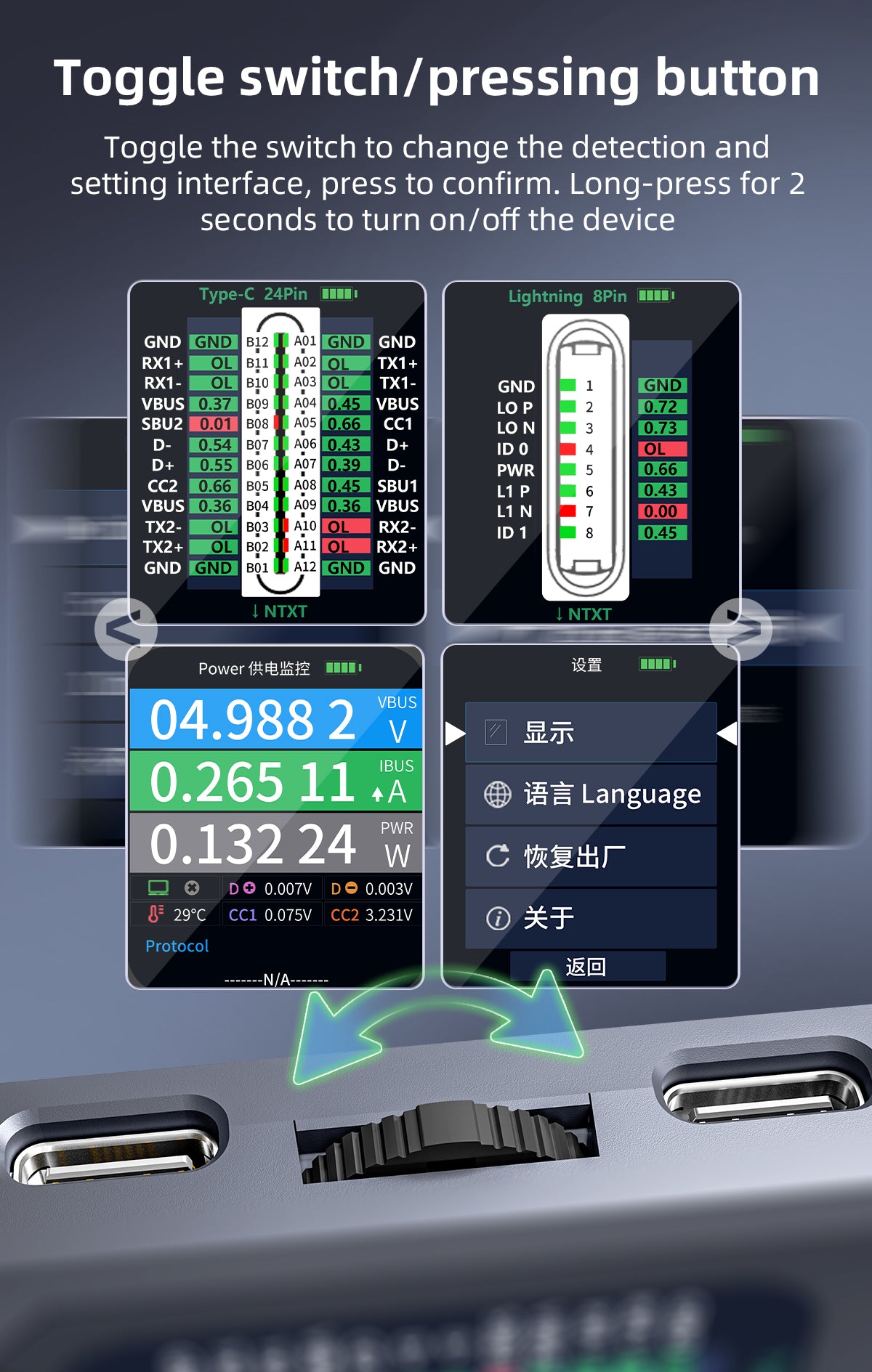 QianLi iBridge A3 Port Tester for Type-C / 8-Pin Interface - Automatic Recognition Analyzer and Diagnostic Tool Phone Repair Tools FoneFunShop