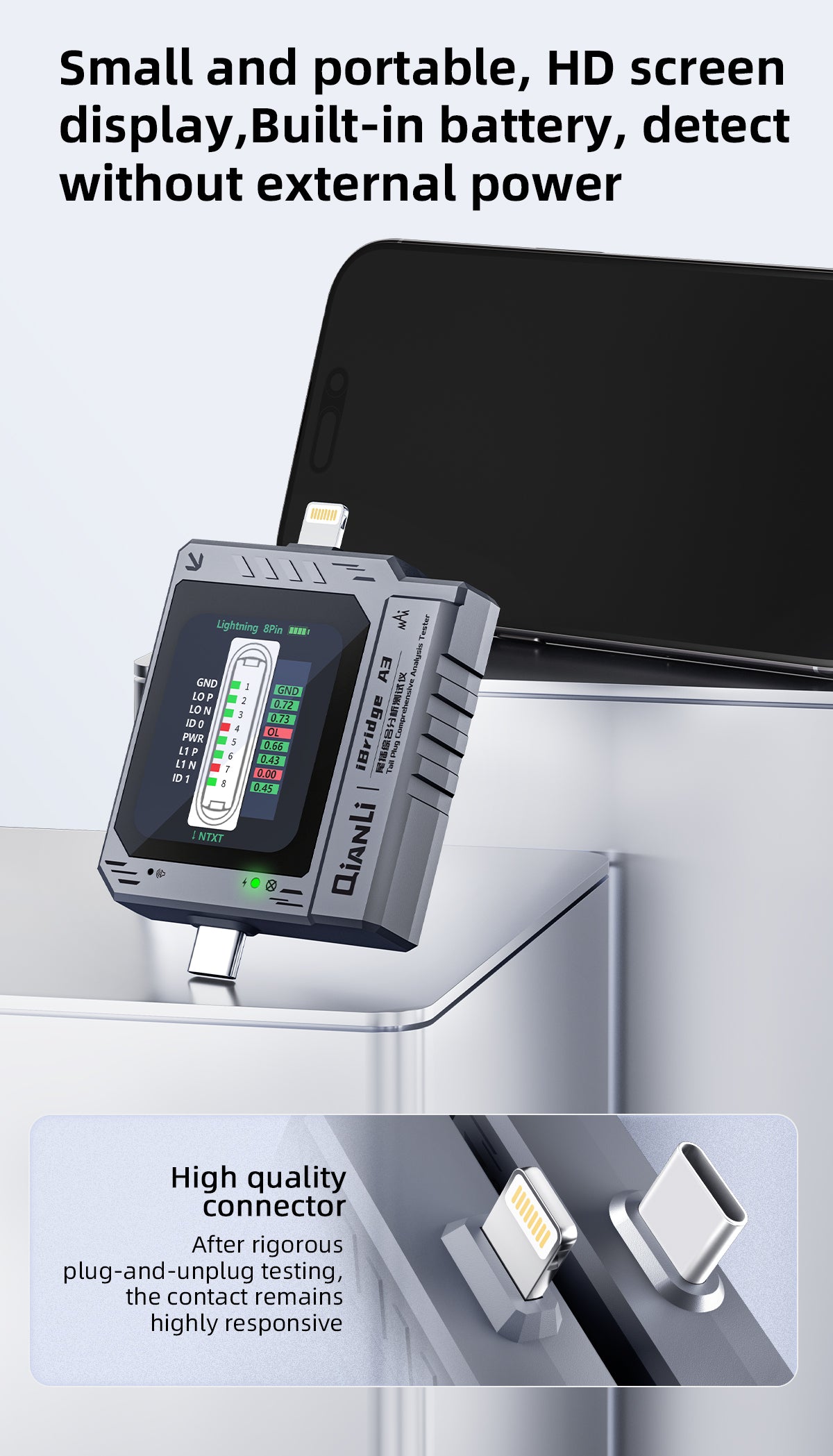 QianLi iBridge A3 Port Tester for Type-C / 8-Pin Interface - Automatic Recognition Analyzer and Diagnostic Tool Phone Repair Tools FoneFunShop