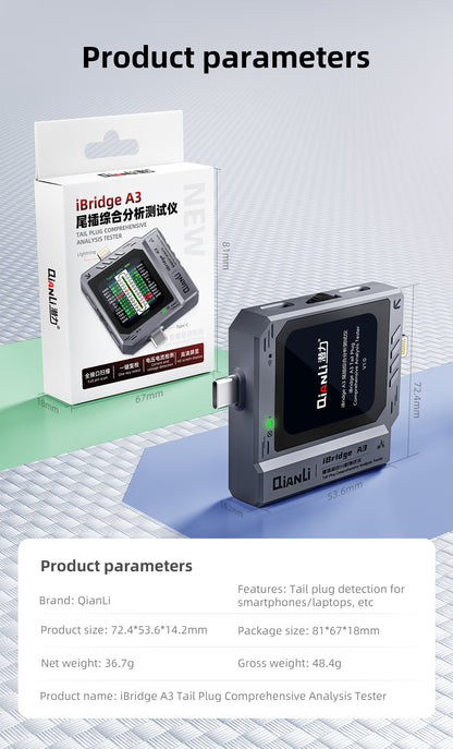 QianLi iBridge A3 Port Tester for Type-C / 8-Pin Interface - Automatic Recognition Analyzer and Diagnostic Tool Phone Repair Tools FoneFunShop
