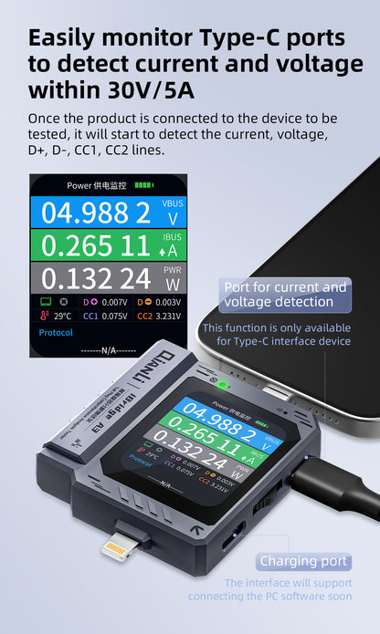 QianLi iBridge A3 Port Tester for Type-C / 8-Pin Interface - Automatic Recognition Analyzer and Diagnostic Tool Phone Repair Tools FoneFunShop