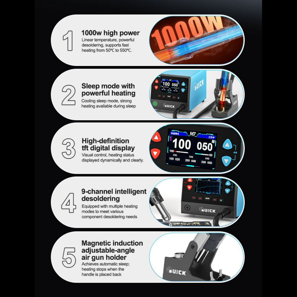 QUICK M7 110v 1000W Intelligent Lead-free Soldering Station 9-channel Intelligent Desoldering Solder FoneFunShop