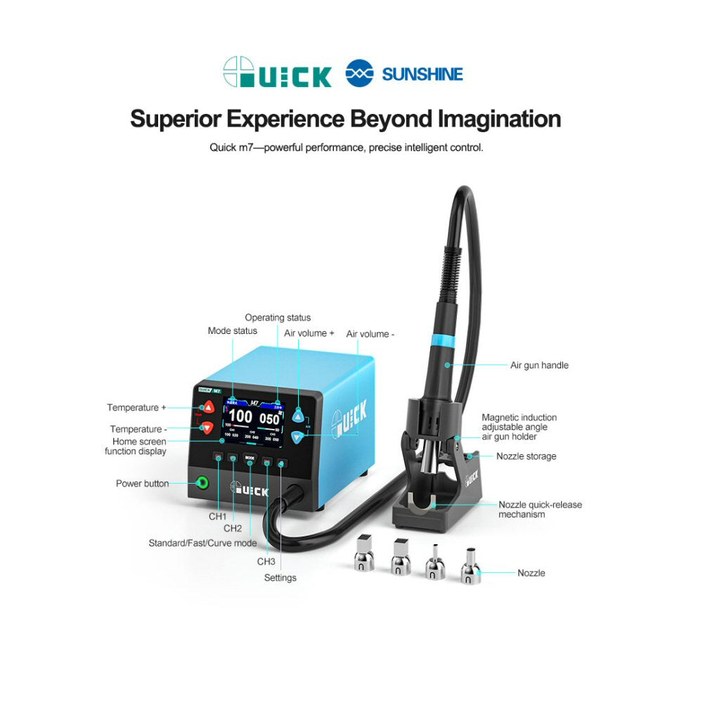 QUICK M7 110v 1000W Intelligent Lead-free Soldering Station 9-channel Intelligent Desoldering Solder FoneFunShop