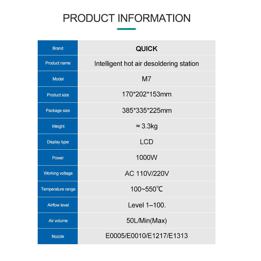 QUICK M7 110v 1000W Intelligent Lead-free Soldering Station 9-channel Intelligent Desoldering Solder FoneFunShop