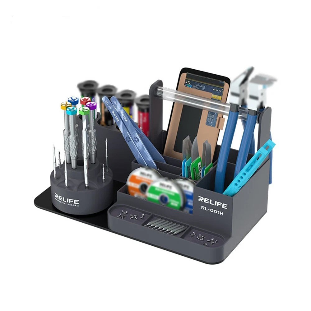 360 Rotating Stepped Tool Organizer Phone Repair Storage Rack RELIFE RL-001H - Grey Tool Organizer Storage FoneFunShop