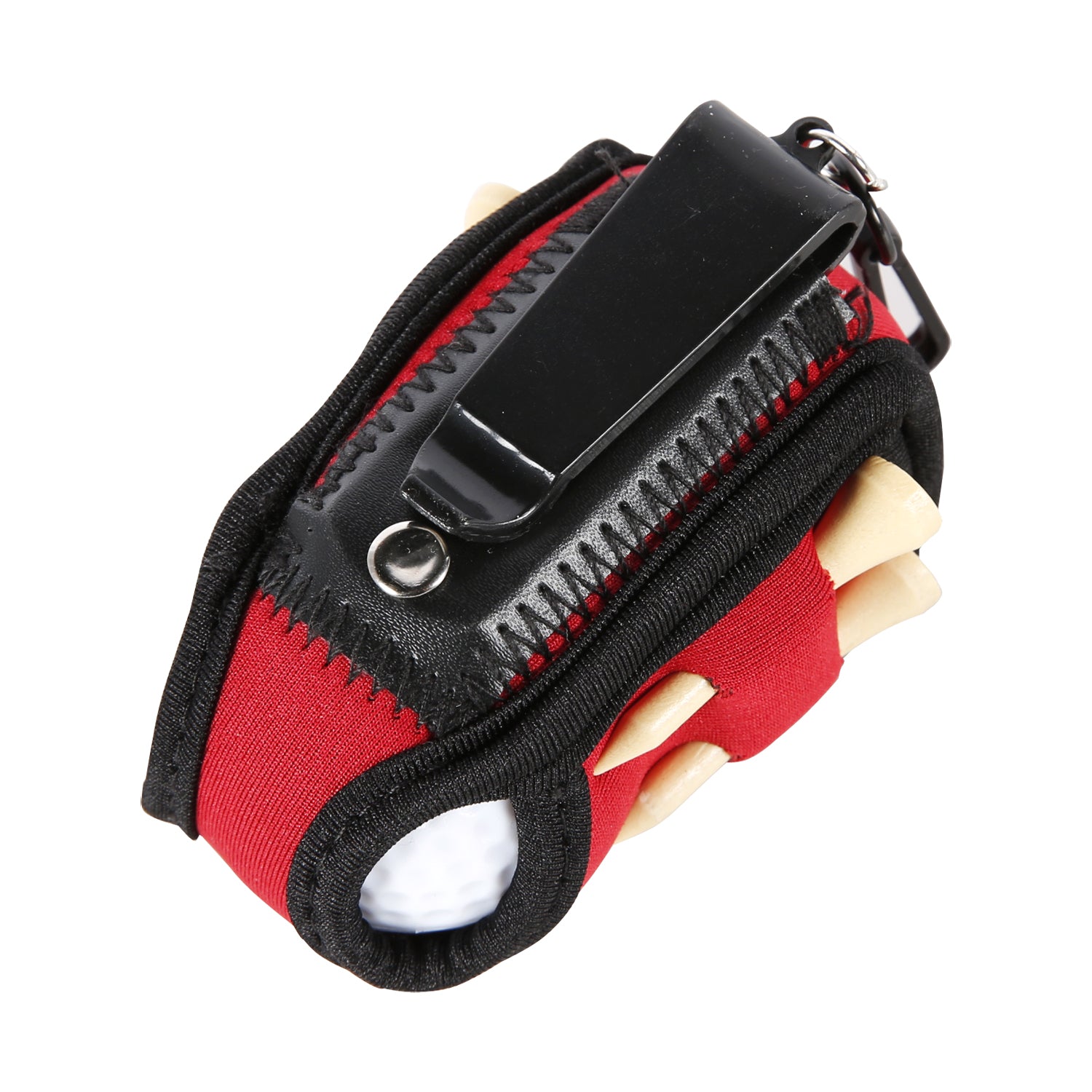 Golf Ball Carry Bag with Clasp Holds 2 Balls & Tees Trouser Attachment Red Golf Accessorise FoneFunShop