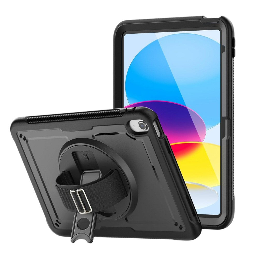 Case for iPad A16 11th/10th Gen 2025/2022 (11/10.9 Inch) Frosting-Anti-Slip Shockproof Case with Screen Protector 360 Rotating Hand Strap/Stand Pencil Holder Black Case Cover FoneFunShop