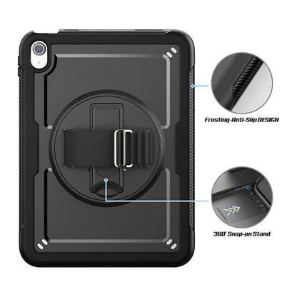Case for iPad A16 11th/10th Gen 2025/2022 (11/10.9 Inch) Frosting-Anti-Slip Shockproof Case with Screen Protector 360 Rotating Hand Strap/Stand Pencil Holder Black Case Cover FoneFunShop