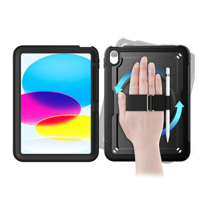 Case for iPad A16 11th/10th Gen 2025/2022 (11/10.9 Inch) Frosting-Anti-Slip Shockproof Case with Screen Protector 360 Rotating Hand Strap/Stand Pencil Holder Black Case Cover FoneFunShop