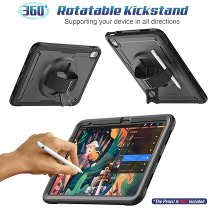 Case for iPad A16 11th/10th Gen 2025/2022 (11/10.9 Inch) Frosting-Anti-Slip Shockproof Case with Screen Protector 360 Rotating Hand Strap/Stand Pencil Holder Black Case Cover FoneFunShop