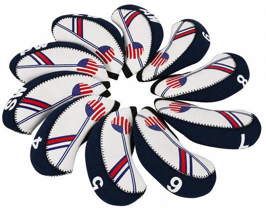 Golf Club Iron Head Covers Protector Headcover Set USA in Navy Blue 10 Pcs